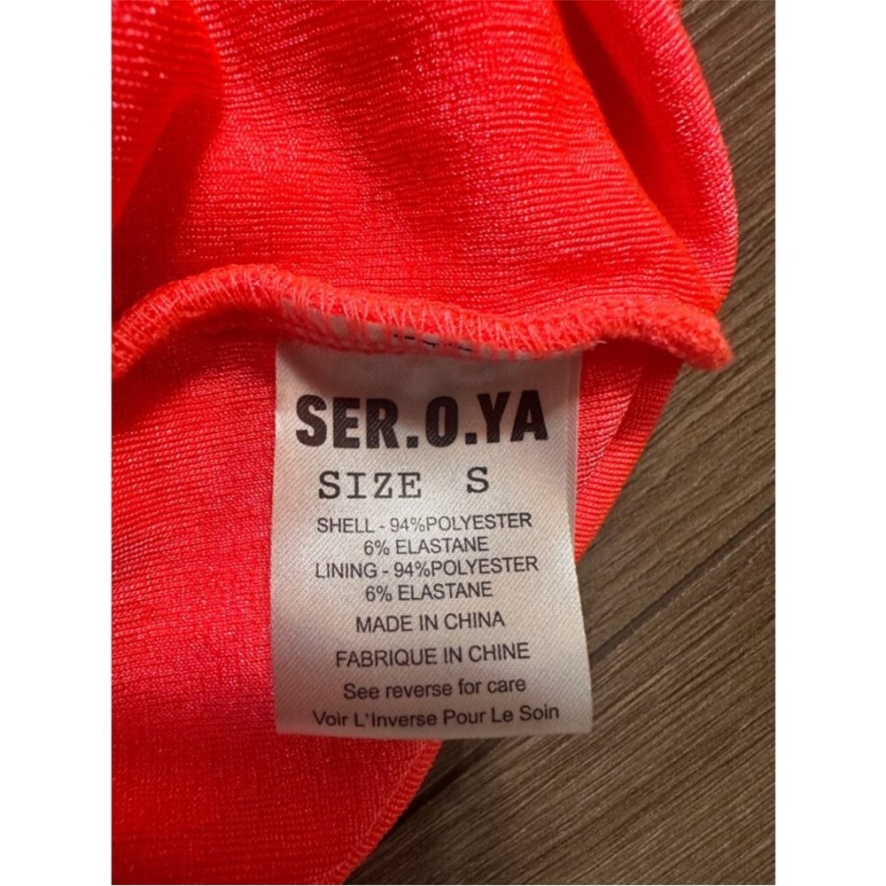SER.O.YA Neon Coral Ruched Bodycon Midi Dress NWT S Spaghetti Strap - Picture 6 of 11